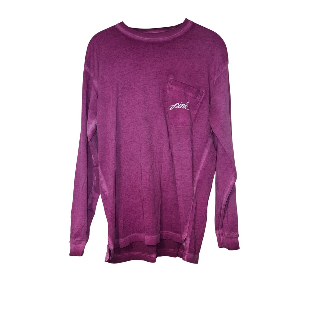 PINK Victoria's Secret Long Sleeve Pocket‎ Tee Womens XS Purple Cotton Blend